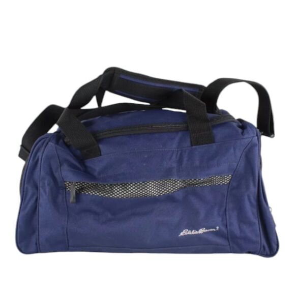 VTG Eddie Bauer Duffel Bag Large Logo Handle Carry On Zip Weekender Blue Travel - Picture 1 of 10